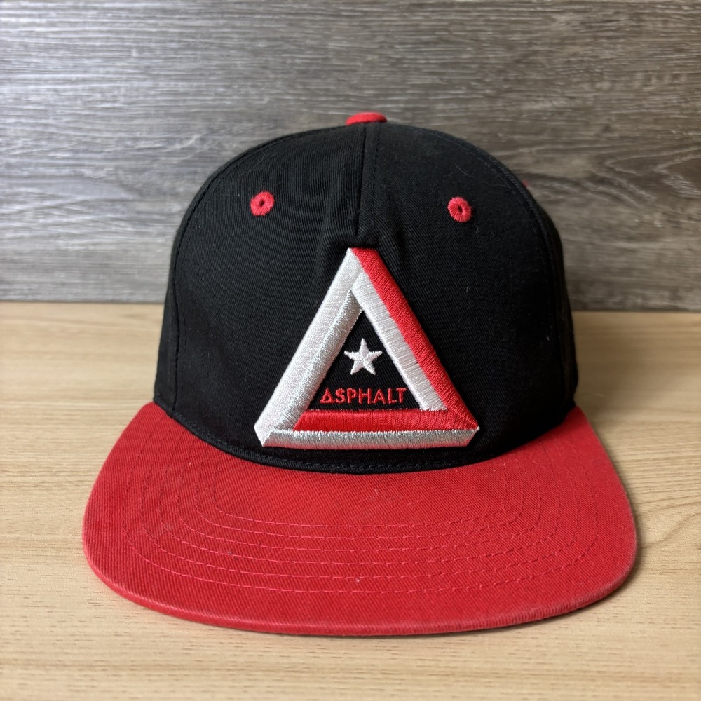 Asphalt Hat Cap Snap Back Black Red Embroidered Triangle Star Mens Streetwear